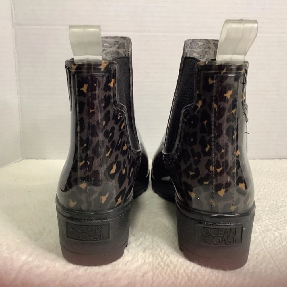 EUC Ocean + Coast‎ Leopard rain boots booties ankle faux fur